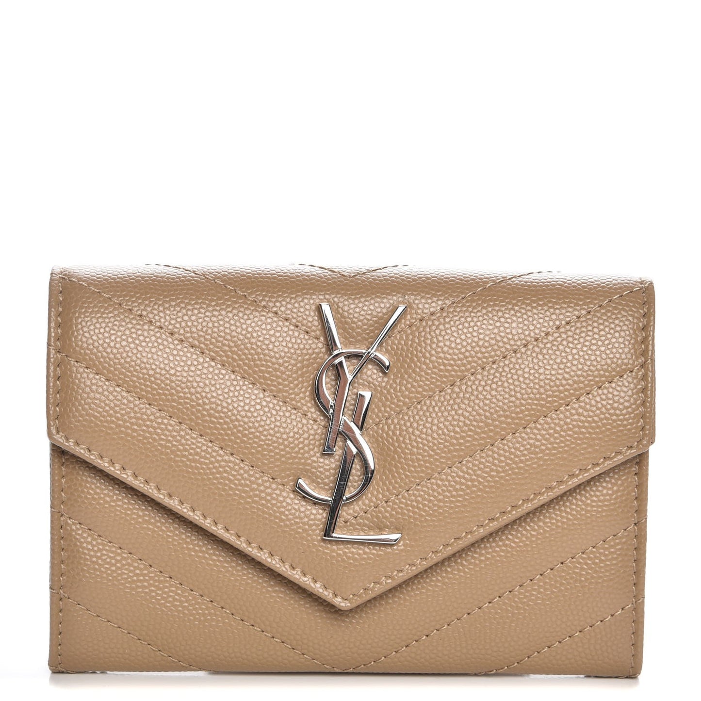 Grain De Poudre Matelasse Chevron Small Monogram Envelope Wallet Dark Beige