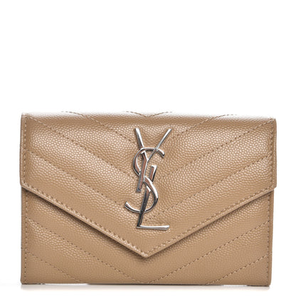 Saint Laurent Grain De Poudre Matelasse Chevron Small Monogram Envelope Wallet Dark Beige 1 of 8