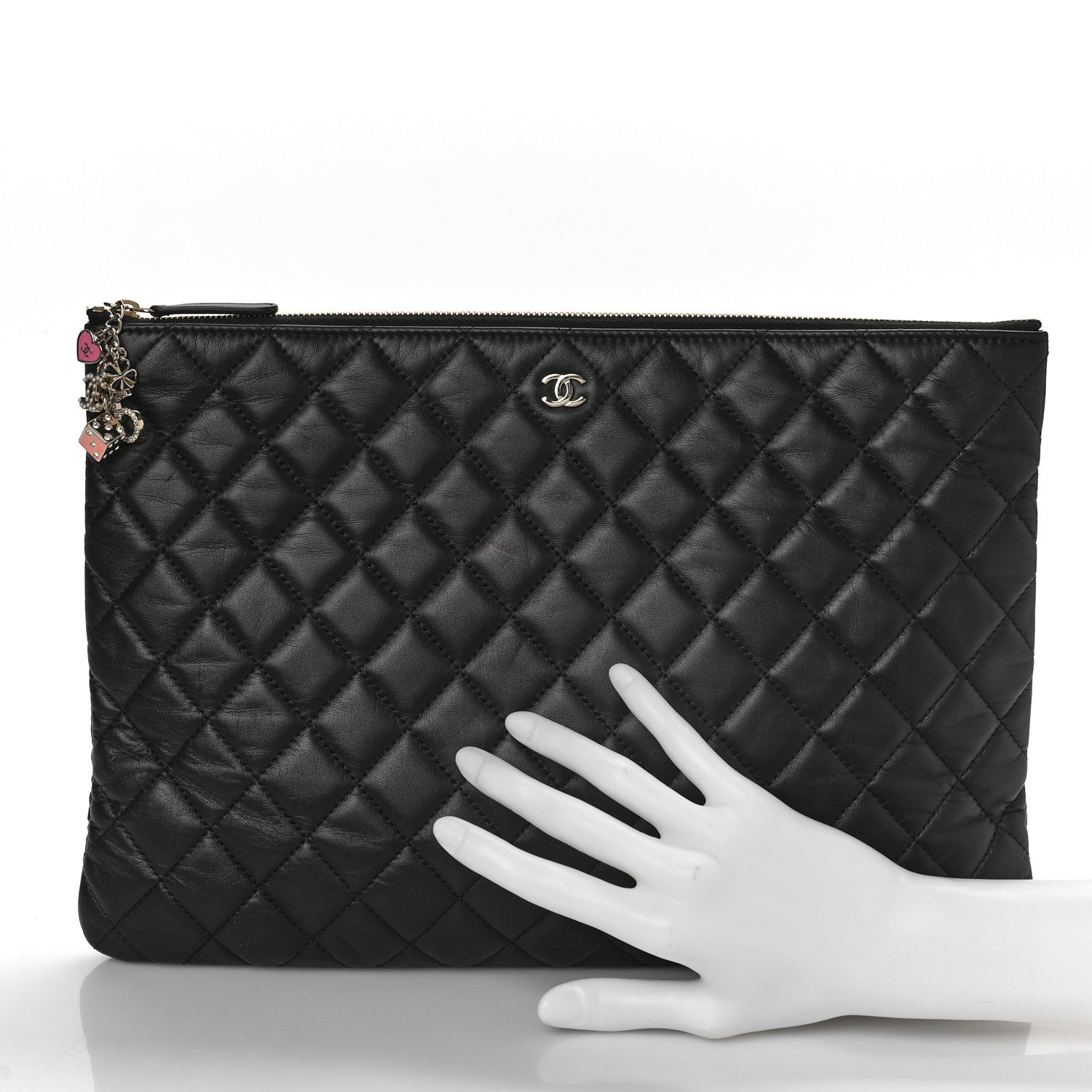 Chanel Lambskin Quilted Large Casino Beauty CC Cosmetic Case Black 2 of 9