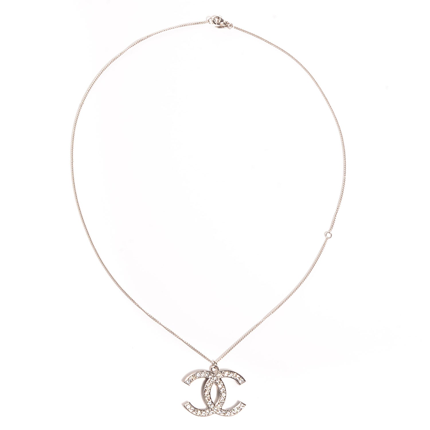 Chanel Crystal Large CC Necklace Silver 4 of 5