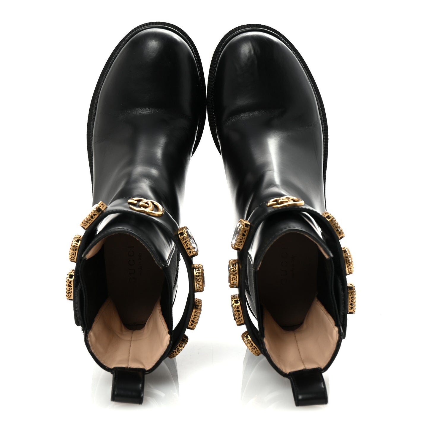 Calfskin Crystal GG Trip Chelsea Ankle Boots 36.5 Black