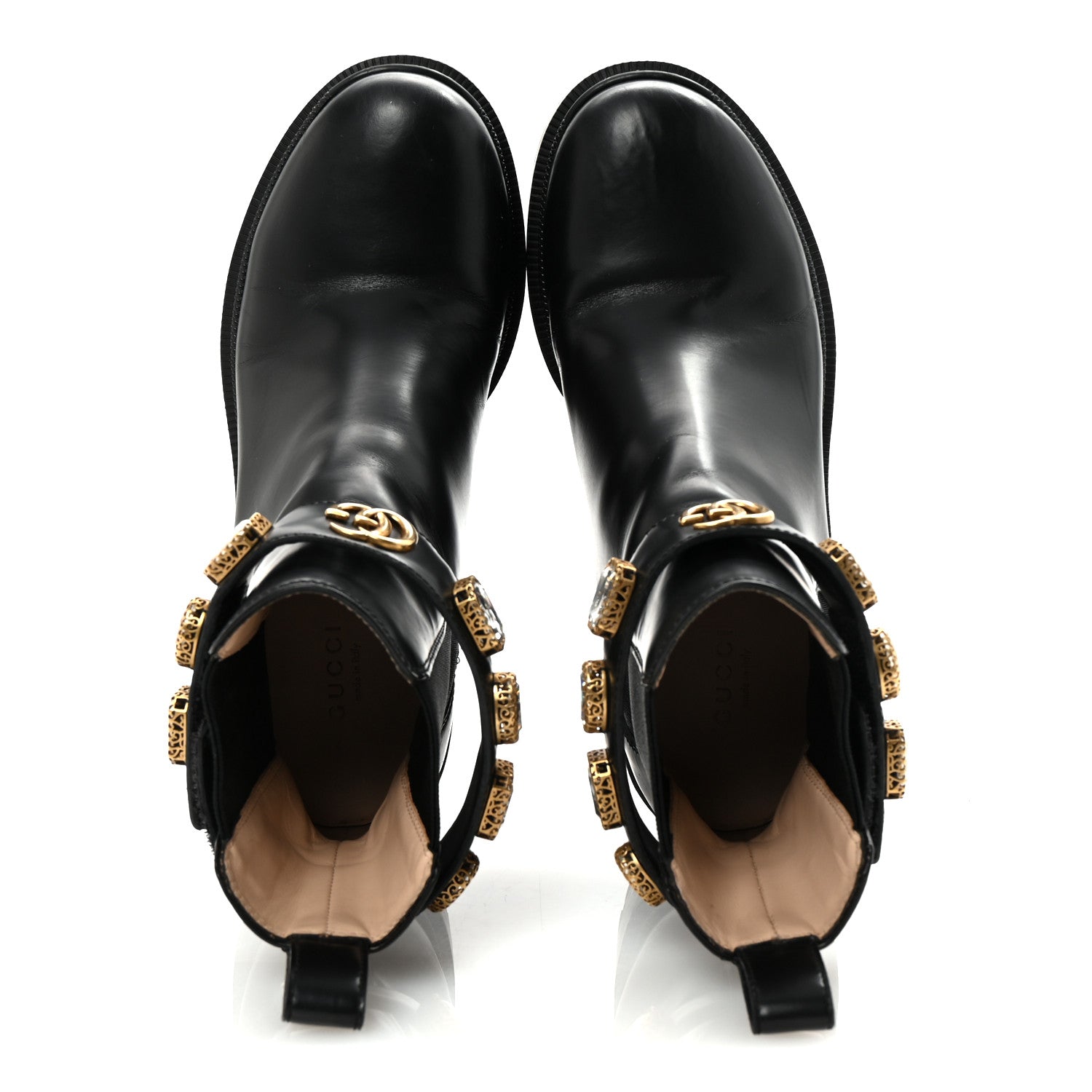 Gucci Calfskin Crystal GG Trip Chelsea Ankle Boots 36.5 Black 2 of 9