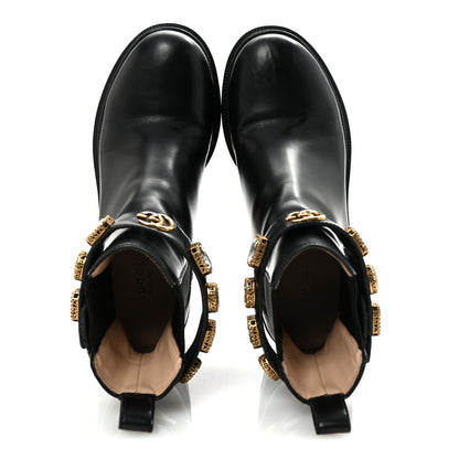 Gucci Calfskin Crystal GG Trip Chelsea Ankle Boots 36.5 Black 2 of 9