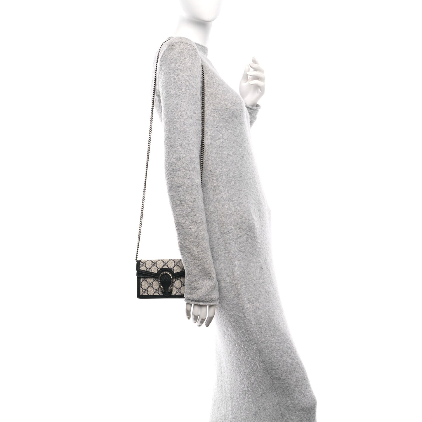 GG Supreme Monogram Textured Dollar Calfskin Super Mini Dionysus Shoulder Bag Beige Blue