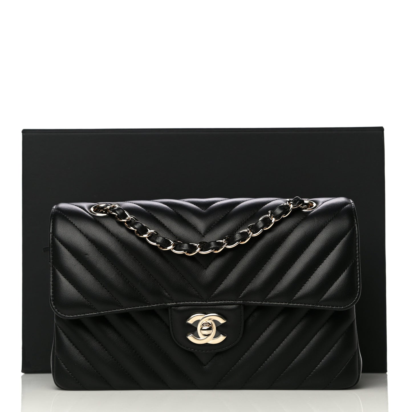 Lambskin Chevron Quilted Small Double Flap Black