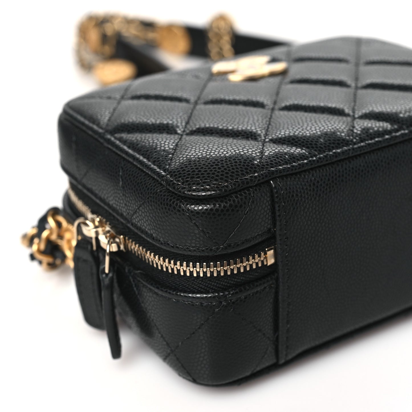 Caviar Quilted Twist Your Buttons Clutch With Chain Black
