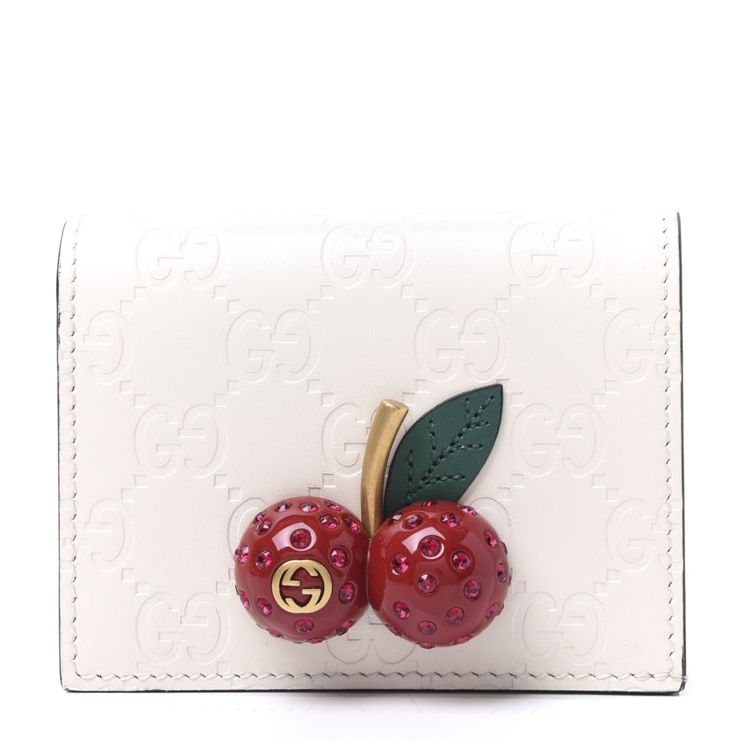 Guccissima Cherries Card Case Wallet White