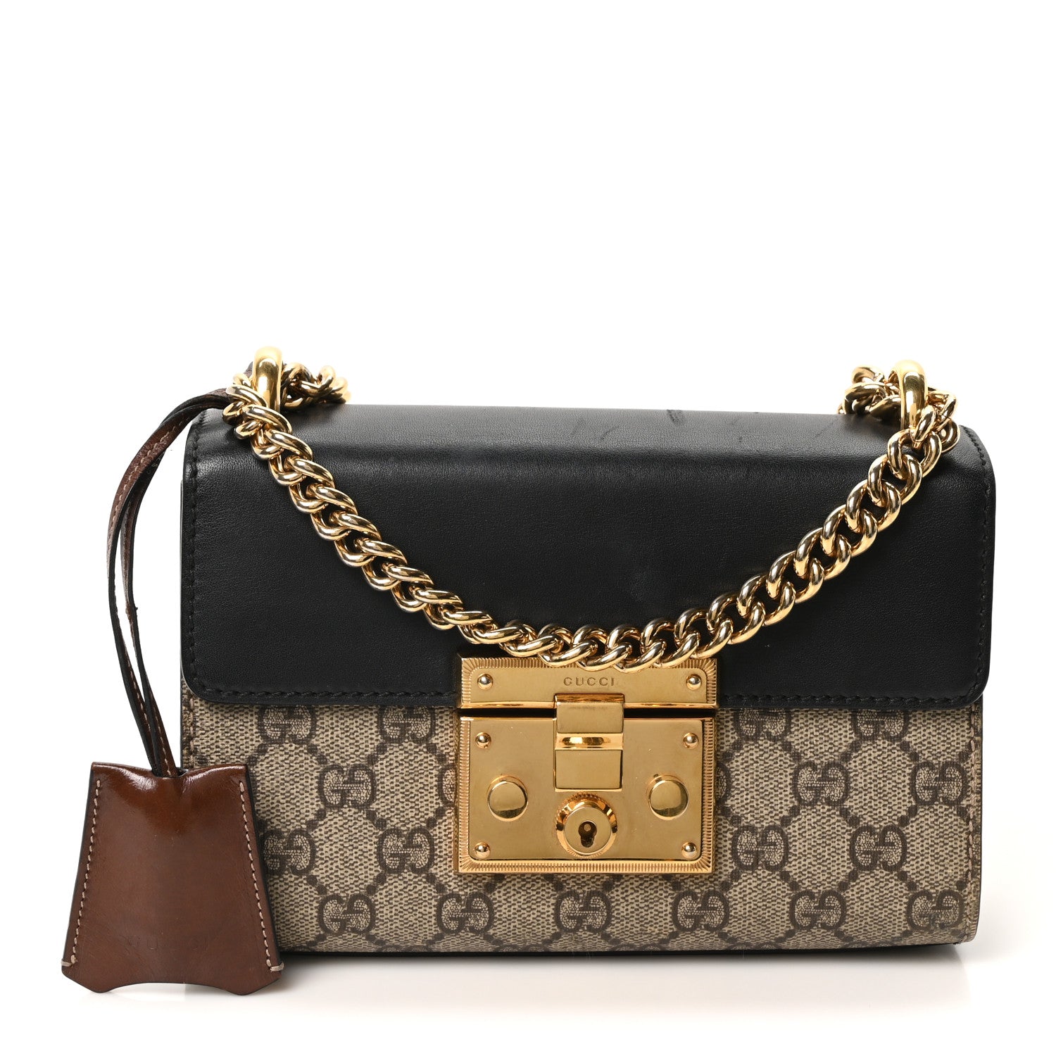 Gucci GG Supreme Monogram Calfskin Small Padlock Shoulder Bag Beige Black Cuir 1 of 10