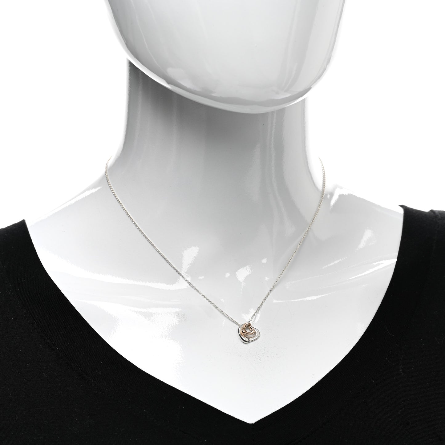 Sterling Silver 18K Rose Gold Elsa Peretti Extra Mini Double Open Heart Pendant Necklace