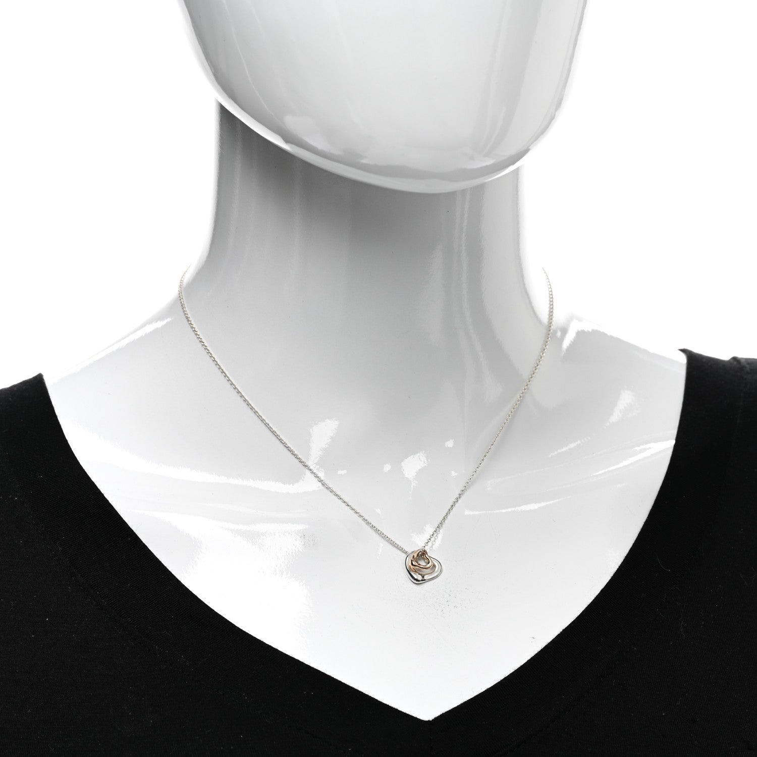 Tiffany Sterling Silver 18K Rose Gold Elsa Peretti Extra Mini Double Open Heart Pendant Necklace 2 of 4