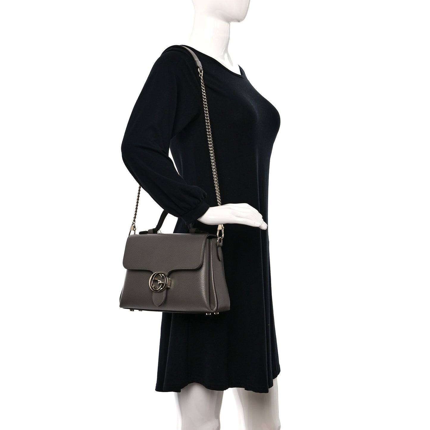 Dollar Calfskin Interlocking G Top Handle Shoulder Bag Loess