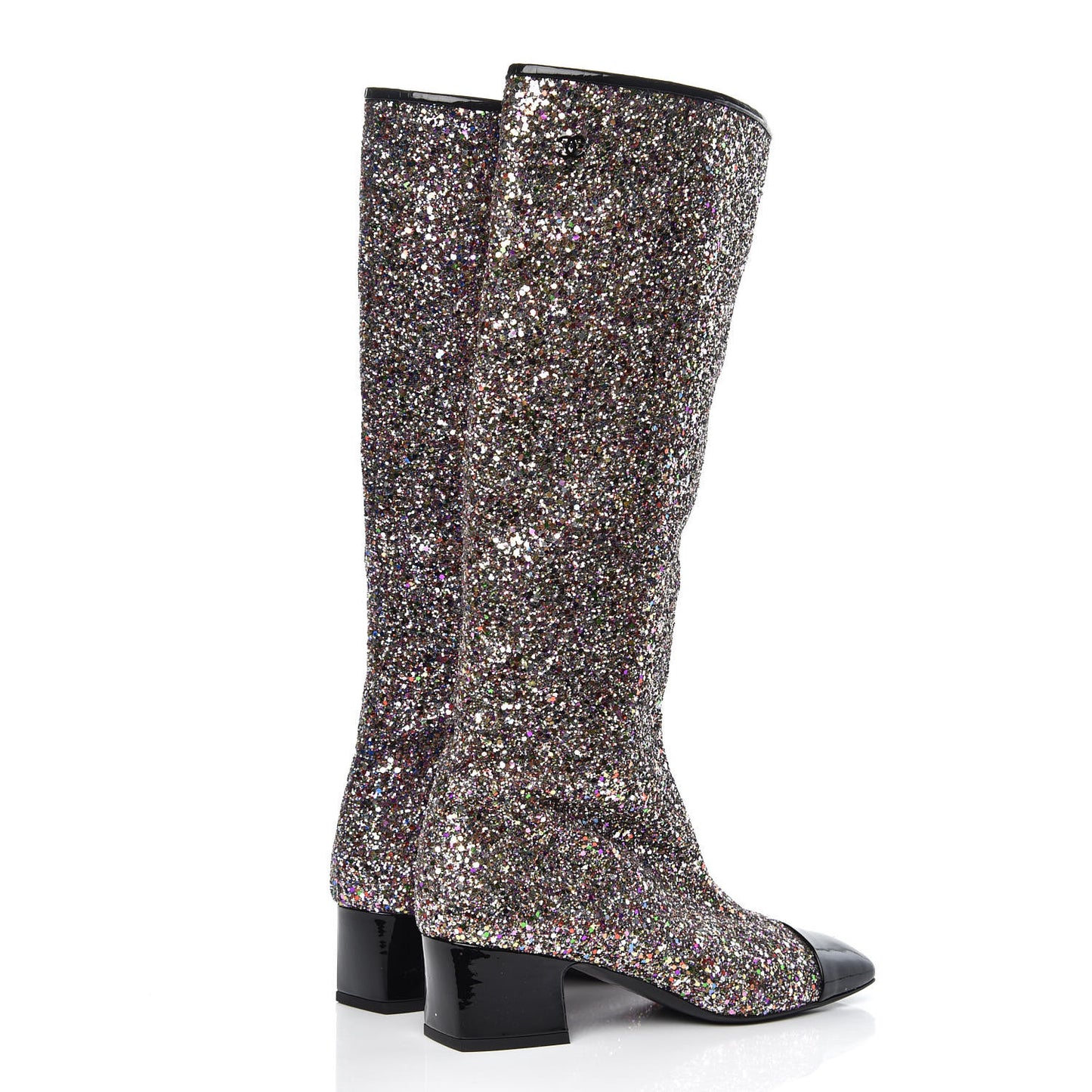 Glitter Patent Calfskin Cap Toe Fantasy High Boots 39 Multicolor Black