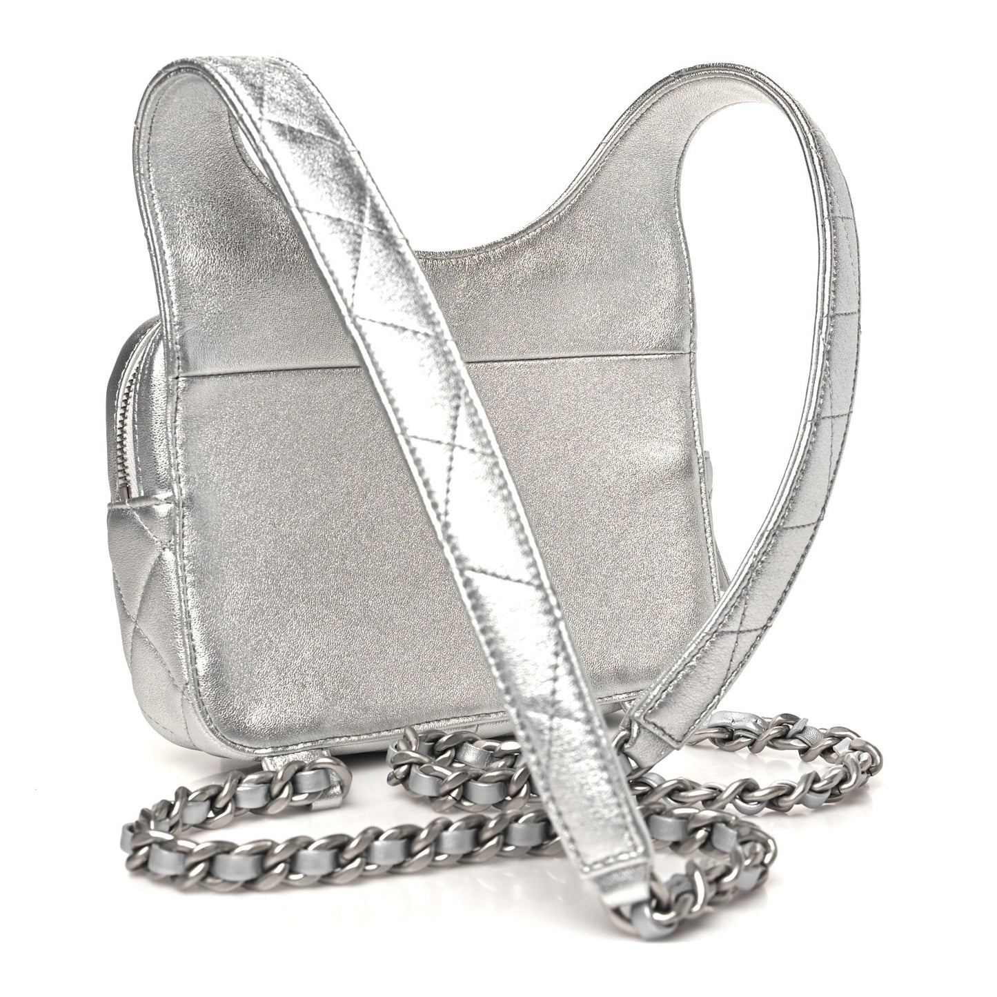 Metallic Lambskin Quilted Flap Backpack Silver