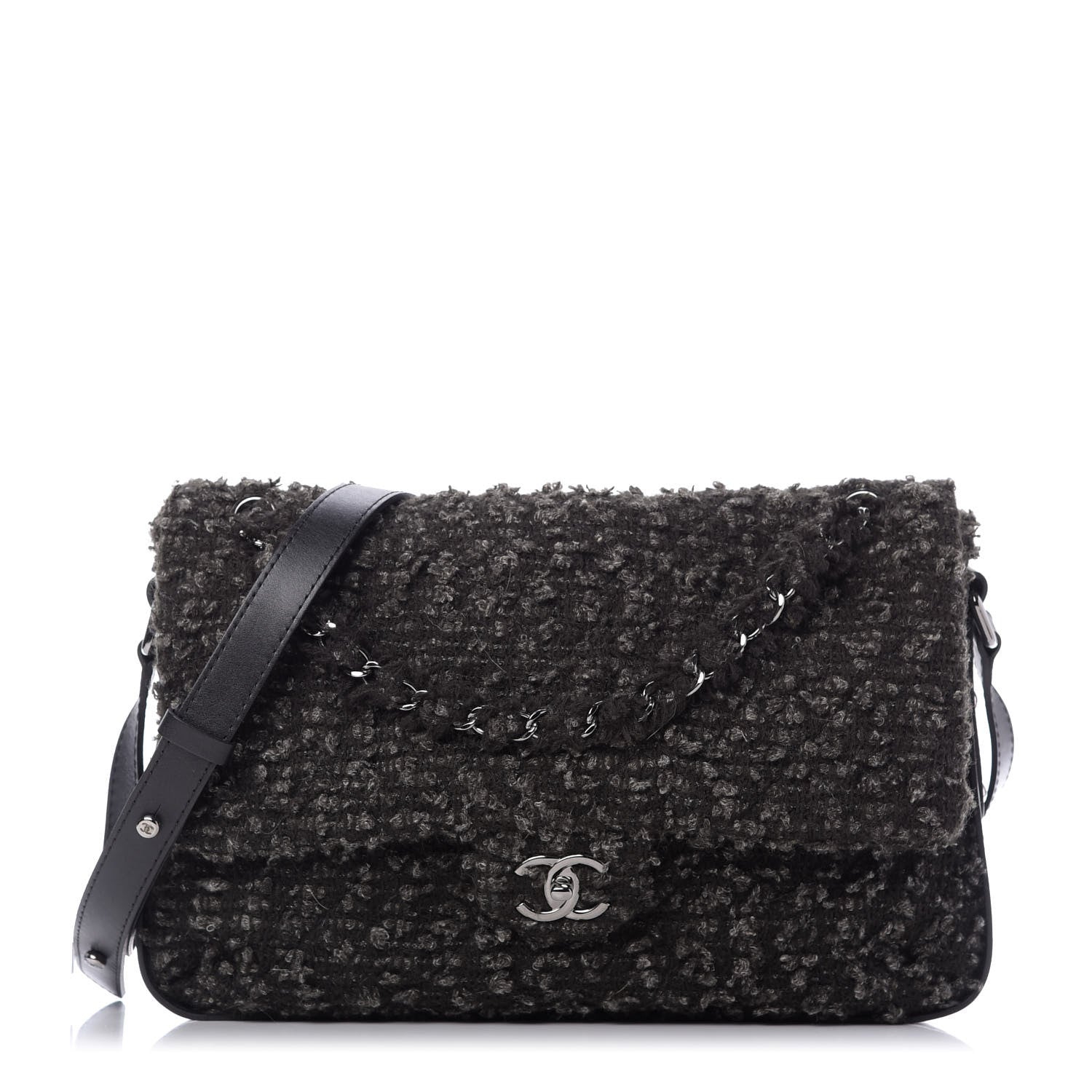 Chanel Tweed Maxi Single Flap Black Grey 1 of 11