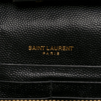 Saint Laurent Grain De Poudre Matelasse Chevron Monogram Chain Wallet Black 6 of 9