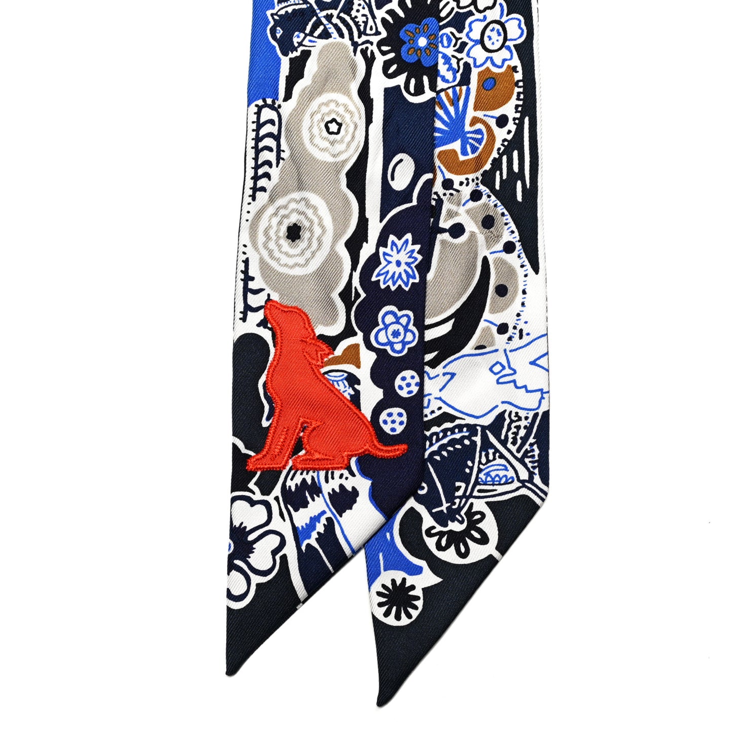 Silk Bingata Sticker Twilly Marine Tabac Bleu Vif