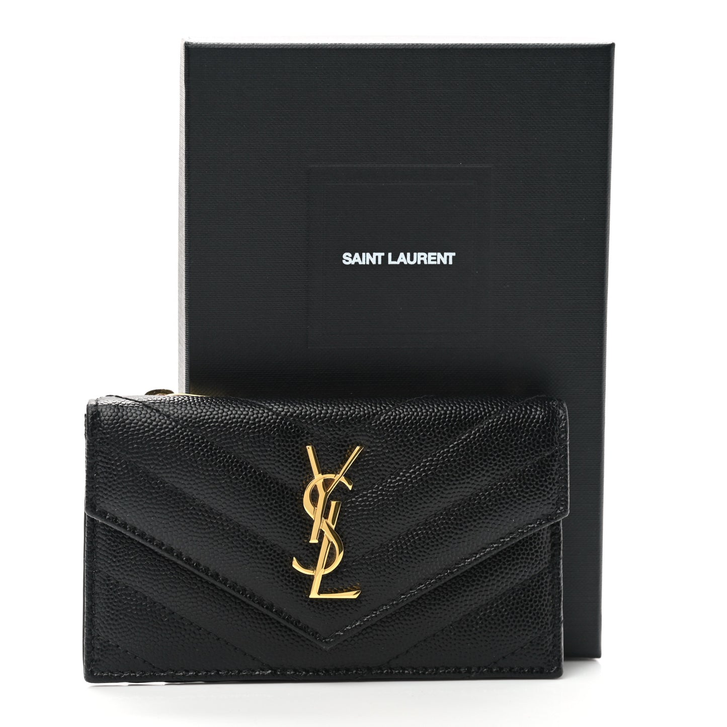 Grain De Poudre Matelasse Chevron Monogram Fragments Zippered Card Case Black