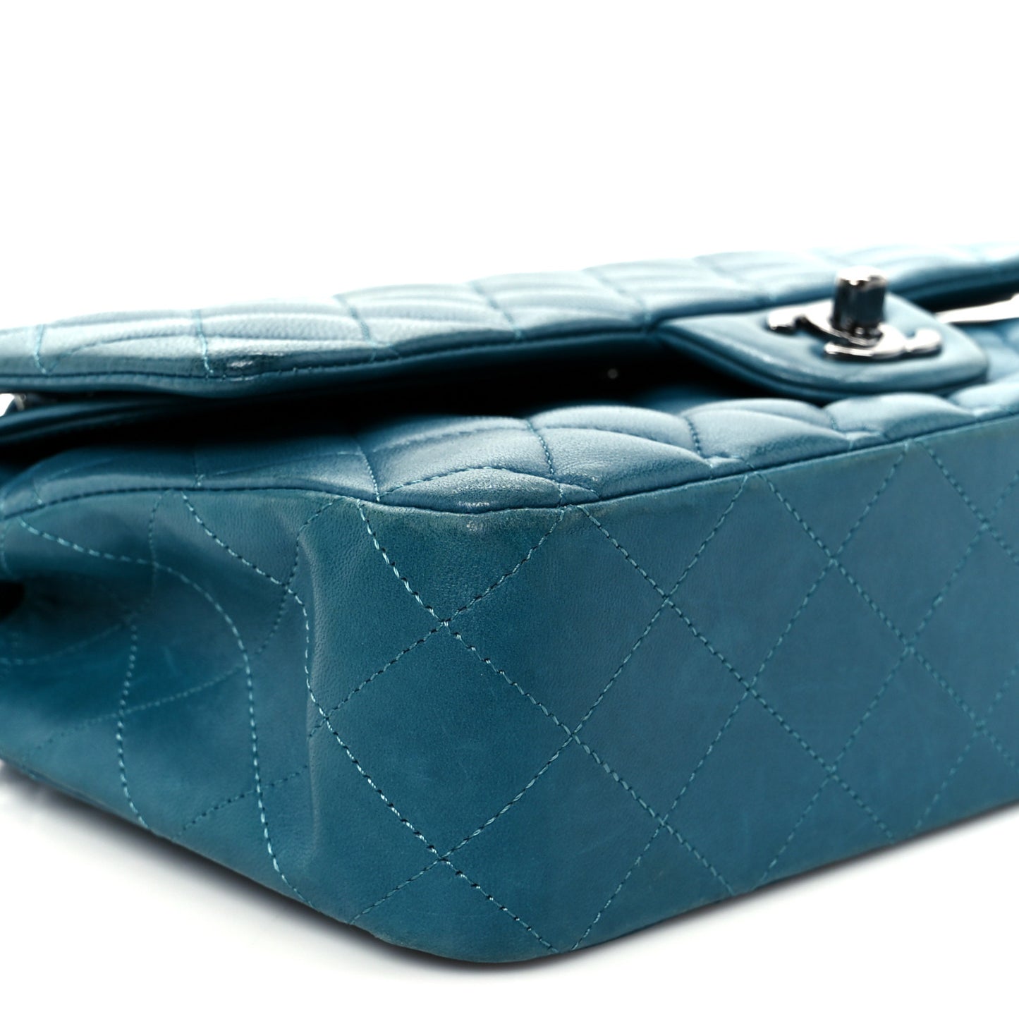 Lambskin Quilted Medium Double Flap Turquoise