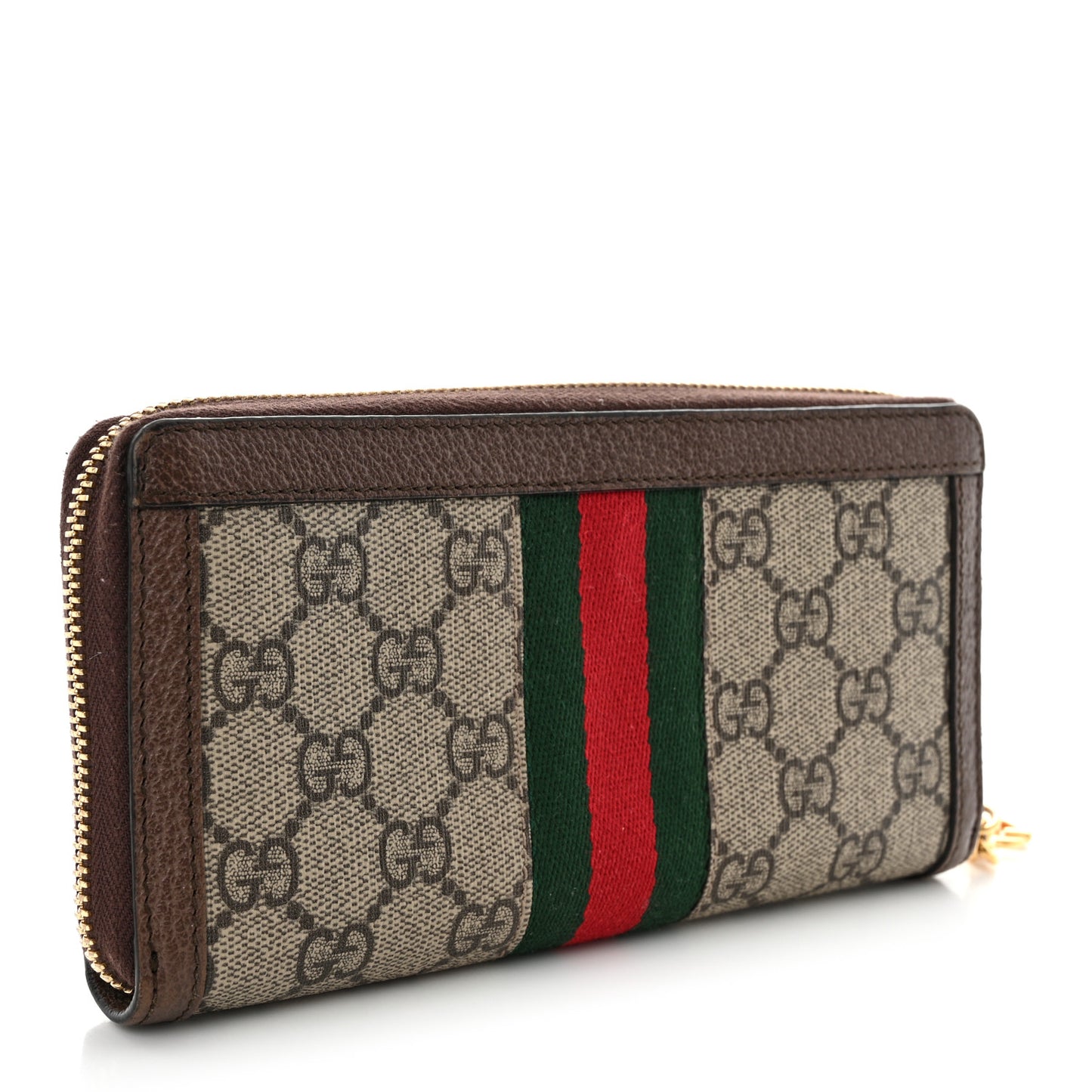 GG Supreme Monogram Web Ophidia Zip Around Wallet Brown
