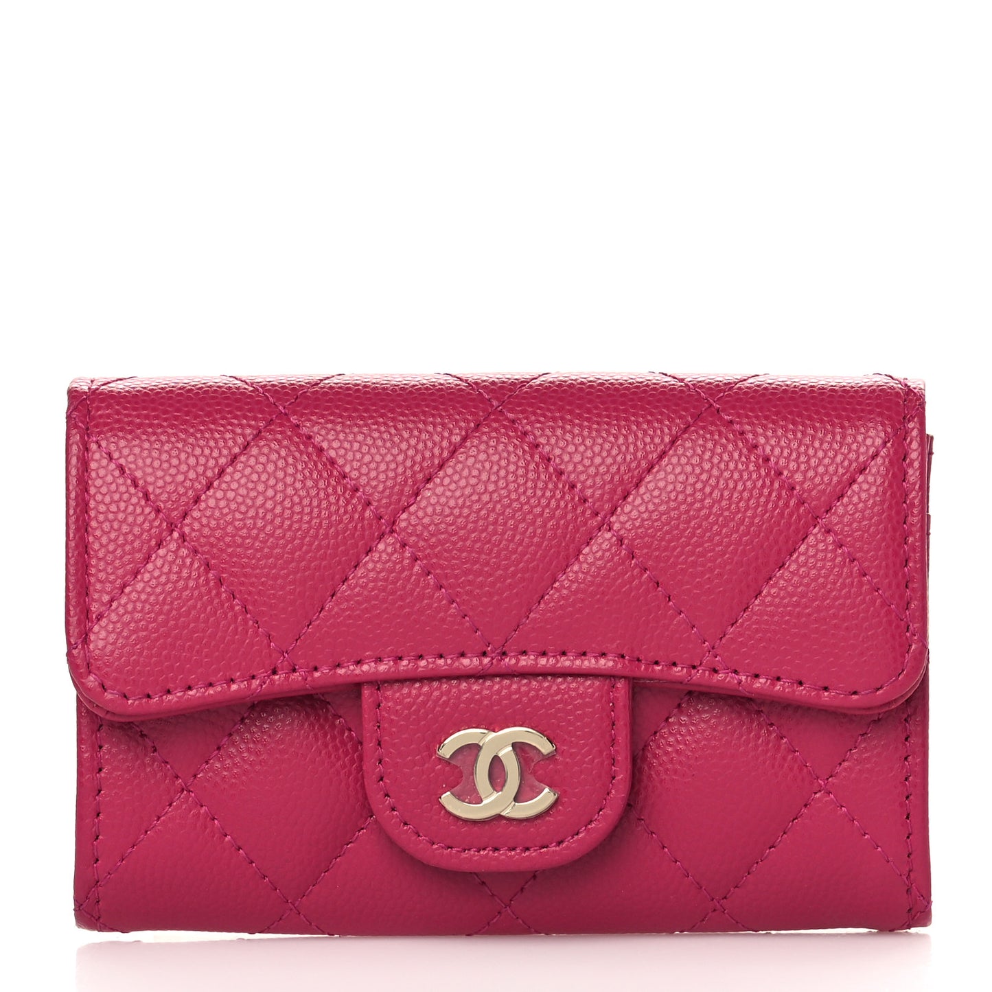 Caviar Quilted Flap Card Holder Wallet Fuchsia
