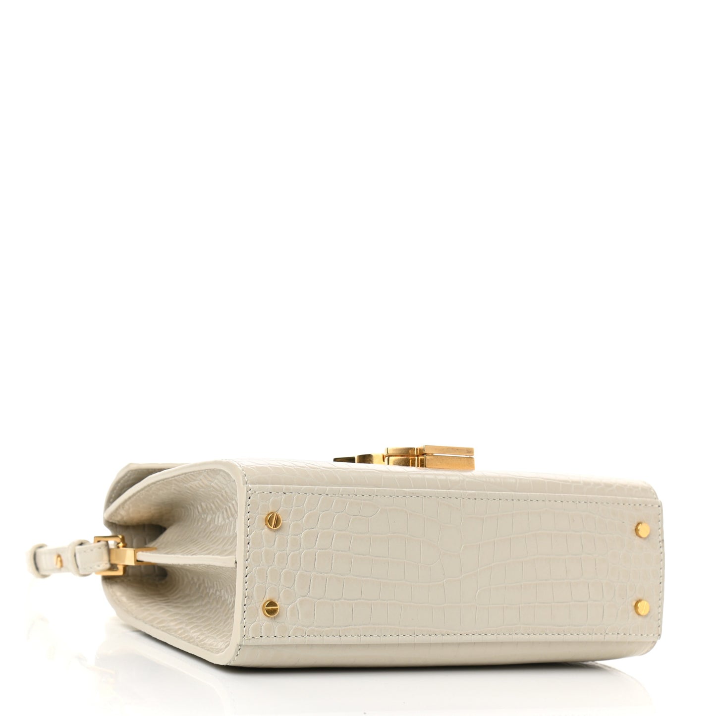 Crocodile Embossed Mini Classic Monogram Cassandra Top Handle Crema Soft
