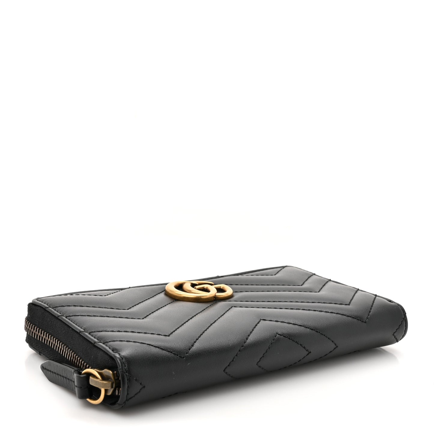 Calfskin Matelasse GG Marmont Zip Around Wallet Black
