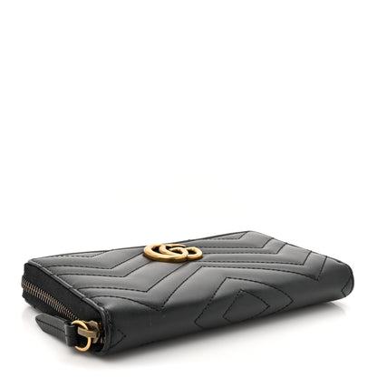 Gucci Calfskin Matelasse GG Marmont Zip Around Wallet Black 4 of 9