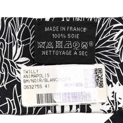 Hermes Silk Animapolis Twilly Black White 3 of 5