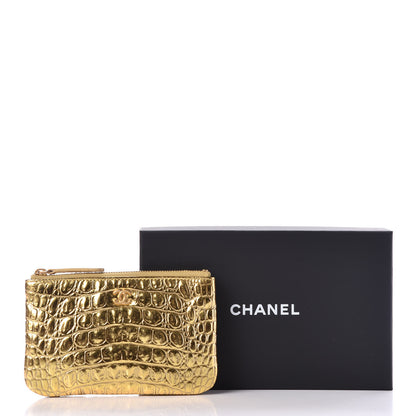 Chanel Metallic Calfskin Crocodile Embossed Cocodile Small Cosmetic Case Gold 10 of 10