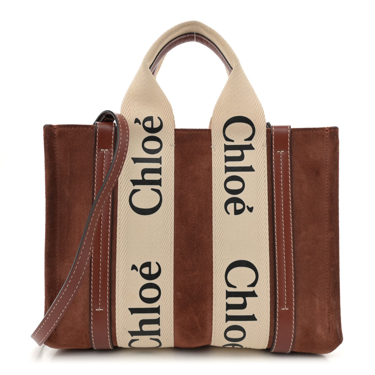 Suede Calfskin Small Woody Ribbon Tote Sepia Brown