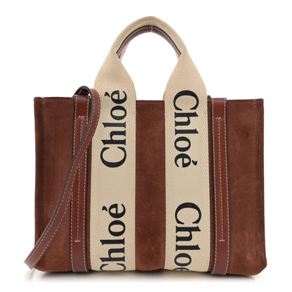 Chloe Suede Calfskin Small Woody Ribbon Tote Sepia Brown 1 of 11