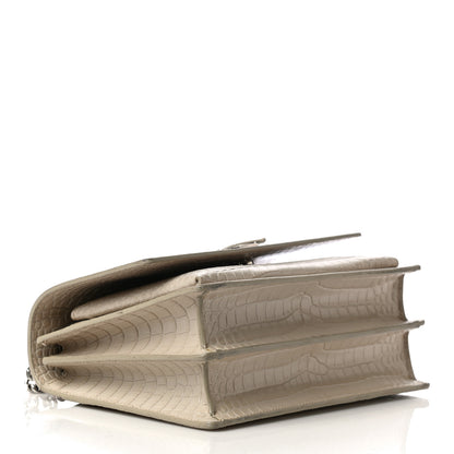 Saint Laurent Calfskin Crocodile Embossed Medium Monogram Sunset Blanc Vintage 4 of 16