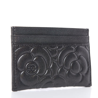 Chanel Goatskin Camellia Embossed Card Holder Wallet Grey 3 of 9
