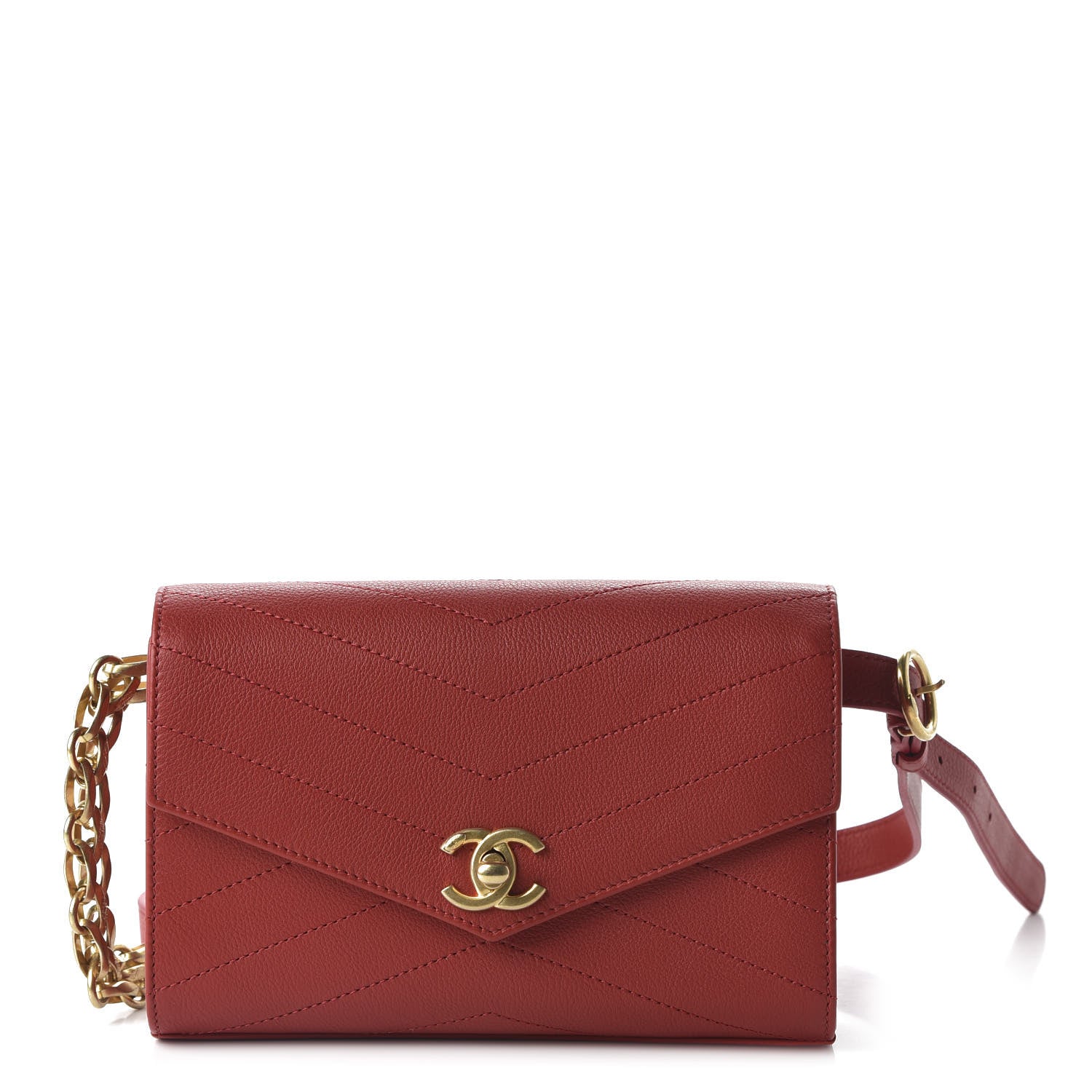 Chanel Calfskin Chevron Stitched Waist Belt Bag Dark Red 1 of 10