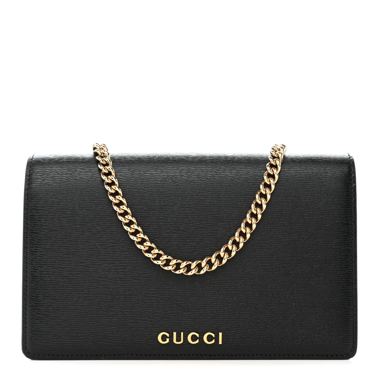 Textured Calfskin Script Logo Wallet On Chain Black