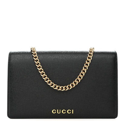 Gucci Textured Calfskin Script Logo Wallet On Chain Black 1 of 11