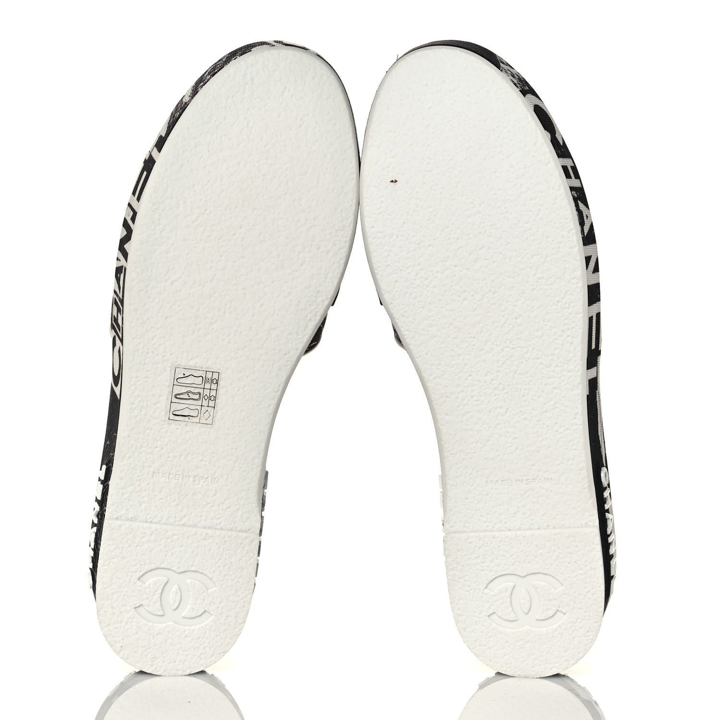 Fabric Grosgrain Printed CC Espadrille Slip On Sandals 40 White Black