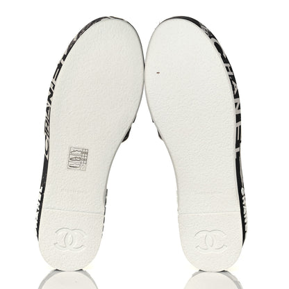 Chanel Fabric Grosgrain Printed CC Espadrille Slip On Sandals 40 White Black 5 of 9