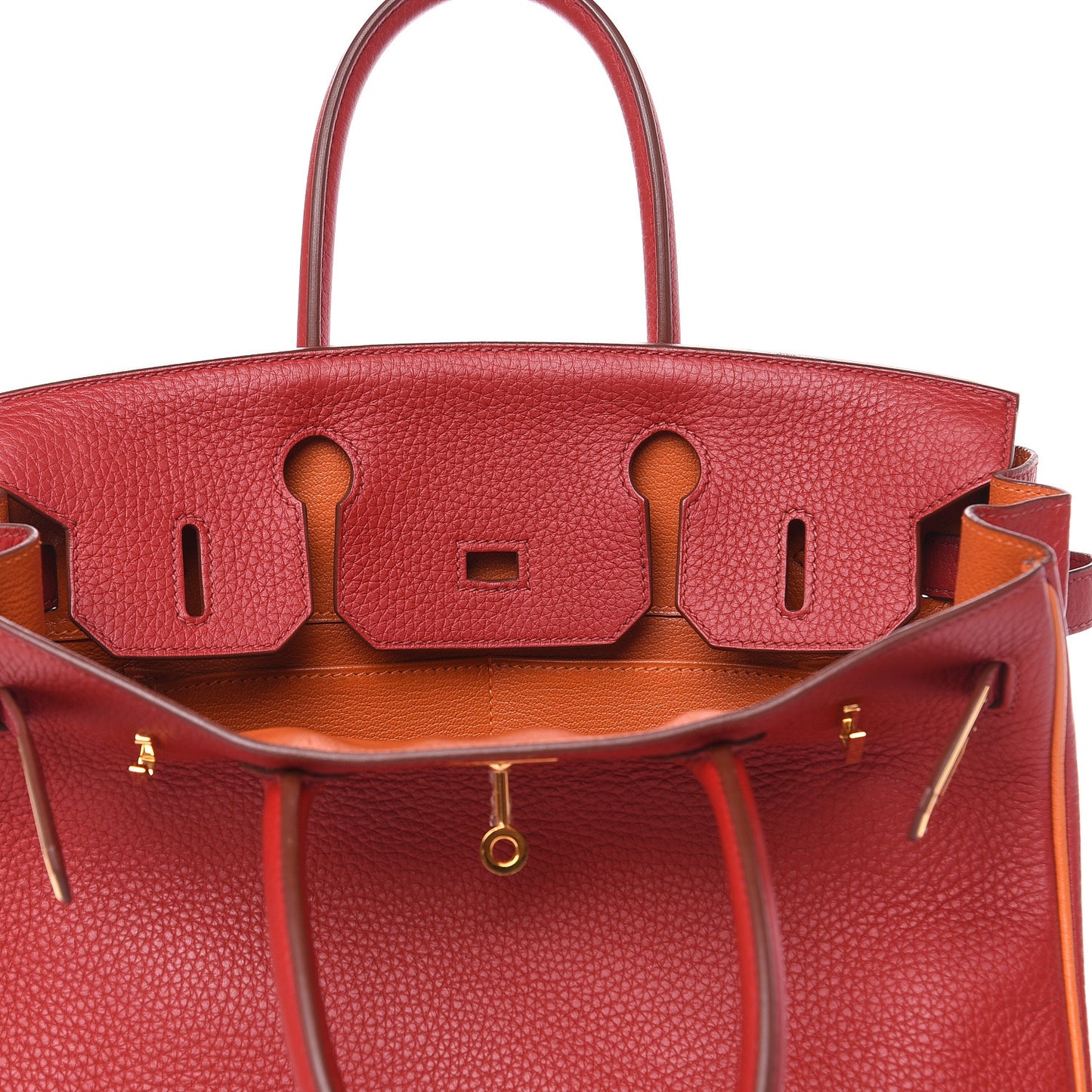 Taurillon Clemence Horseshoe Bi-Color Birkin 30 Rouge Garance and Orange
