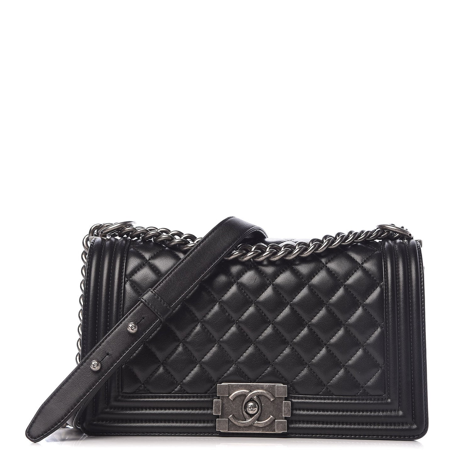 Lambskin Quilted Medium Boy Flap Black