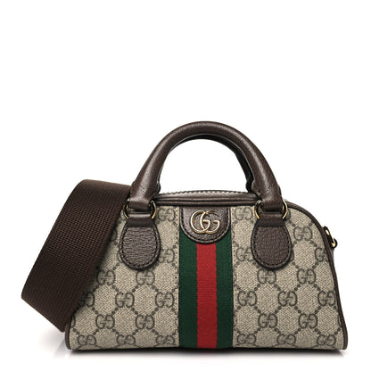 Gucci GG Supreme Monogram Textured Dollar Calfskin Web Mini Ophidia Top Handle Bowler Bag Beige Ebony New Acero 1 of 10