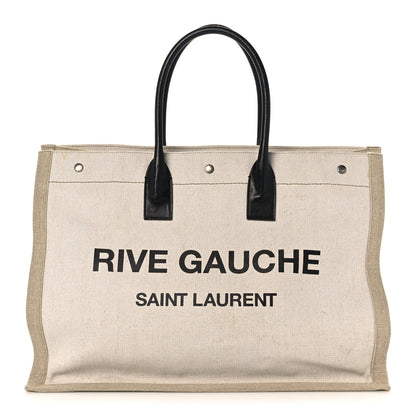 Saint Laurent Linen Calfskin Rive Gauche Tote Optic White 1 of 14