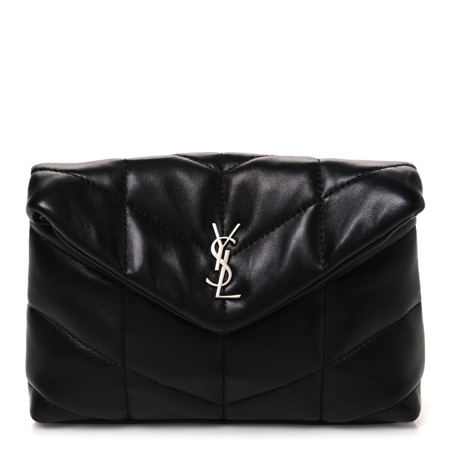 Saint Laurent Lambskin Monogram Loulou Puffer Pouch Clutch Black 1 of 9