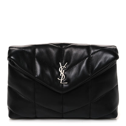 Saint Laurent Lambskin Monogram Loulou Puffer Pouch Clutch Black 1 of 9