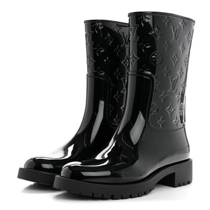 Louis Vuitton Rubber Embossed Monogram Drops Flat Half Boots 38 Black 3 of 9