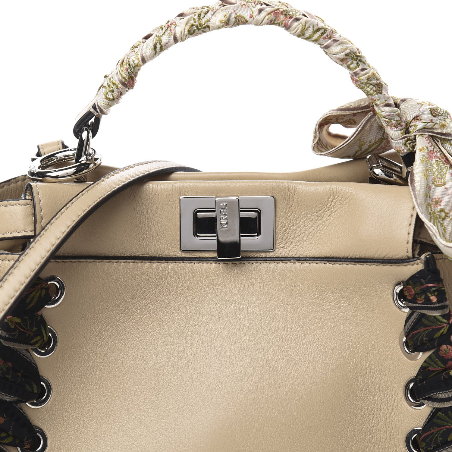 Fendi Nappa Ribbon Lace Up Mini Peekaboo Iconic Satchel Beige 10 of 12