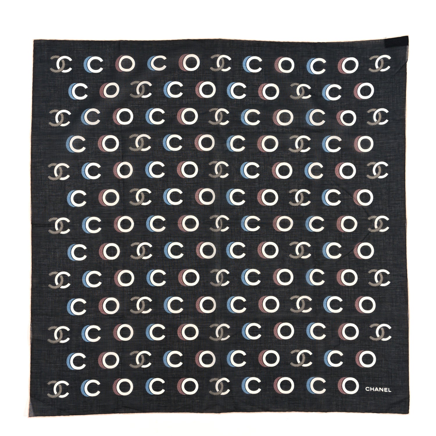 Chanel Cotton CC Coco Scarf Black Ecru 1 of 3