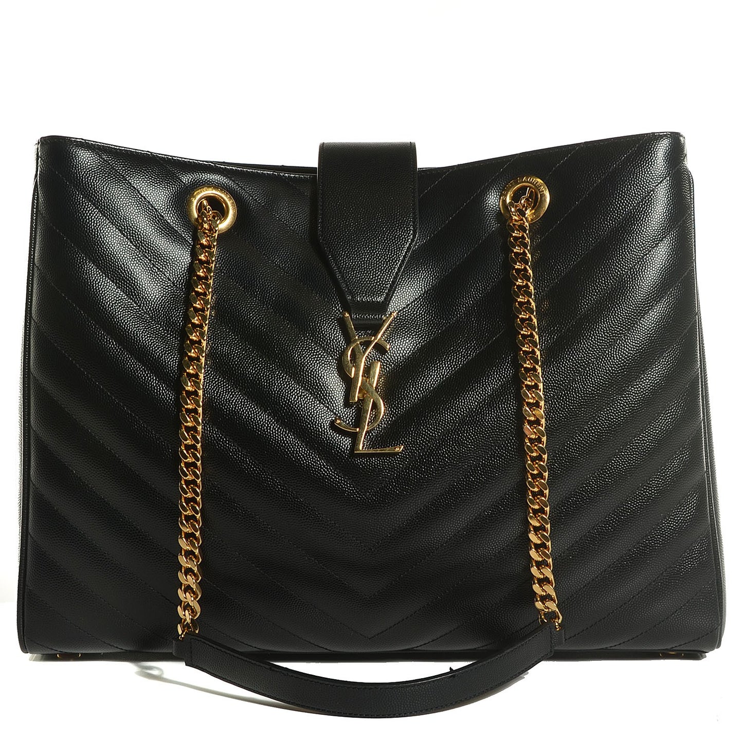 Grain De Poudre Matelasse Chevron Monogram Shopping Bag Black