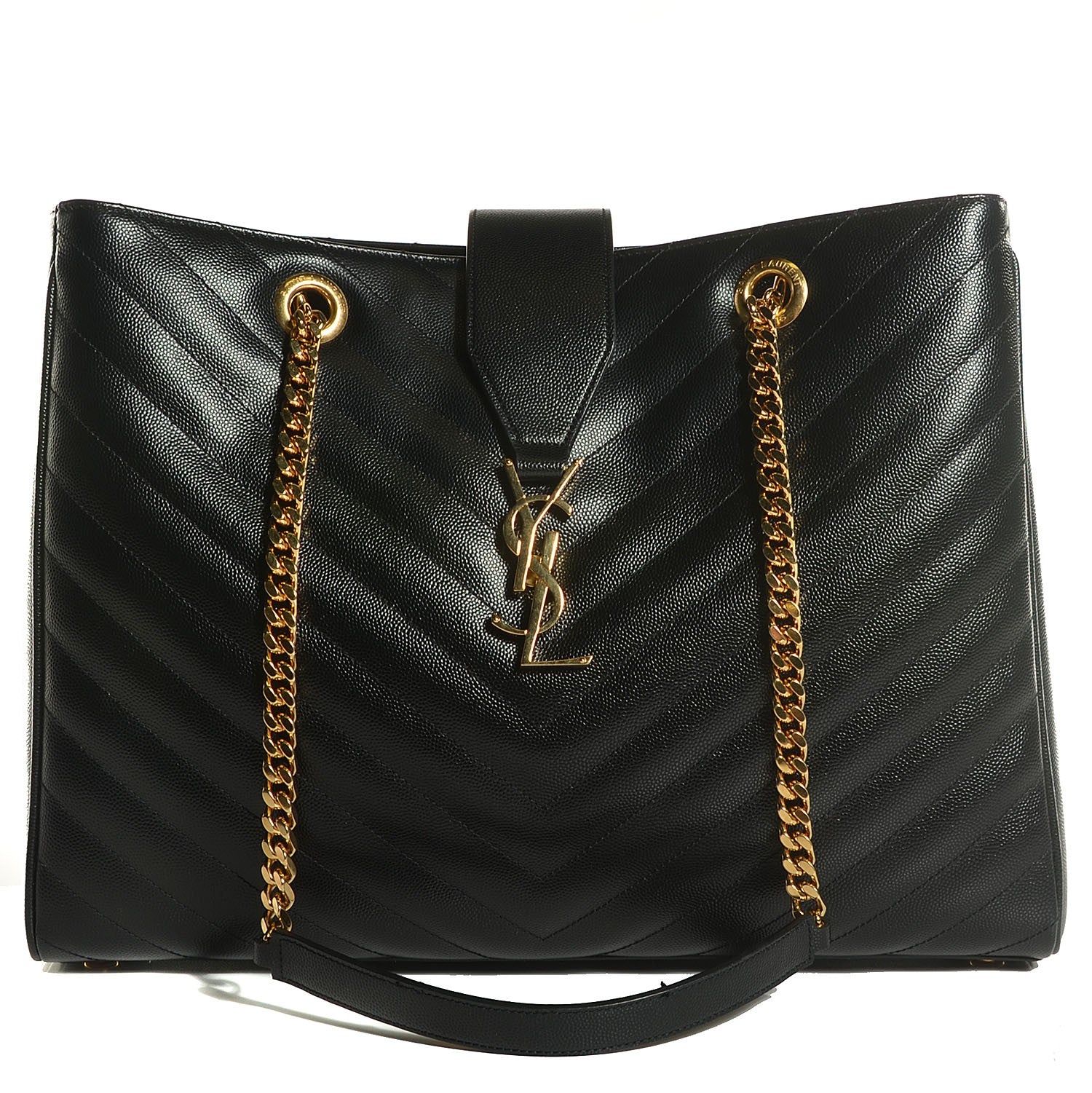 Saint Laurent Grain De Poudre Matelasse Chevron Monogram Shopping Bag Black 1 of 8