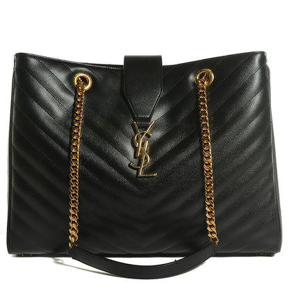 Saint Laurent Grain De Poudre Matelasse Chevron Monogram Shopping Bag Black 1 of 8